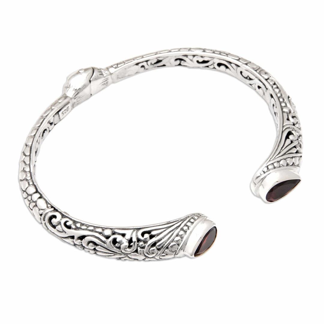 Polished Cuff Bracelet with Two-Carat Garnet Jewels - Crimson Tegalalang