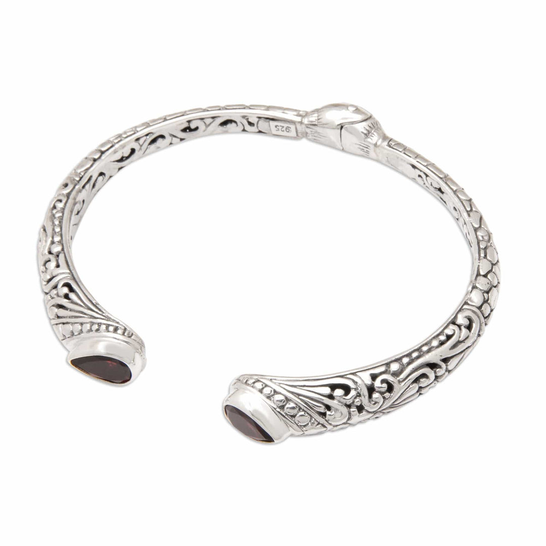 Polished Cuff Bracelet with Two-Carat Garnet Jewels - Crimson Tegalalang