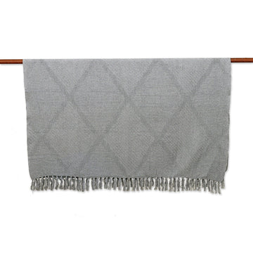 Diamond-Patterned Cotton Throw in a Solid Grey Hue - Grey Desire