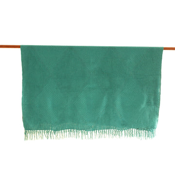 Diamond-Patterned Cotton Throw in a Solid Teal Hue - Teal Desire