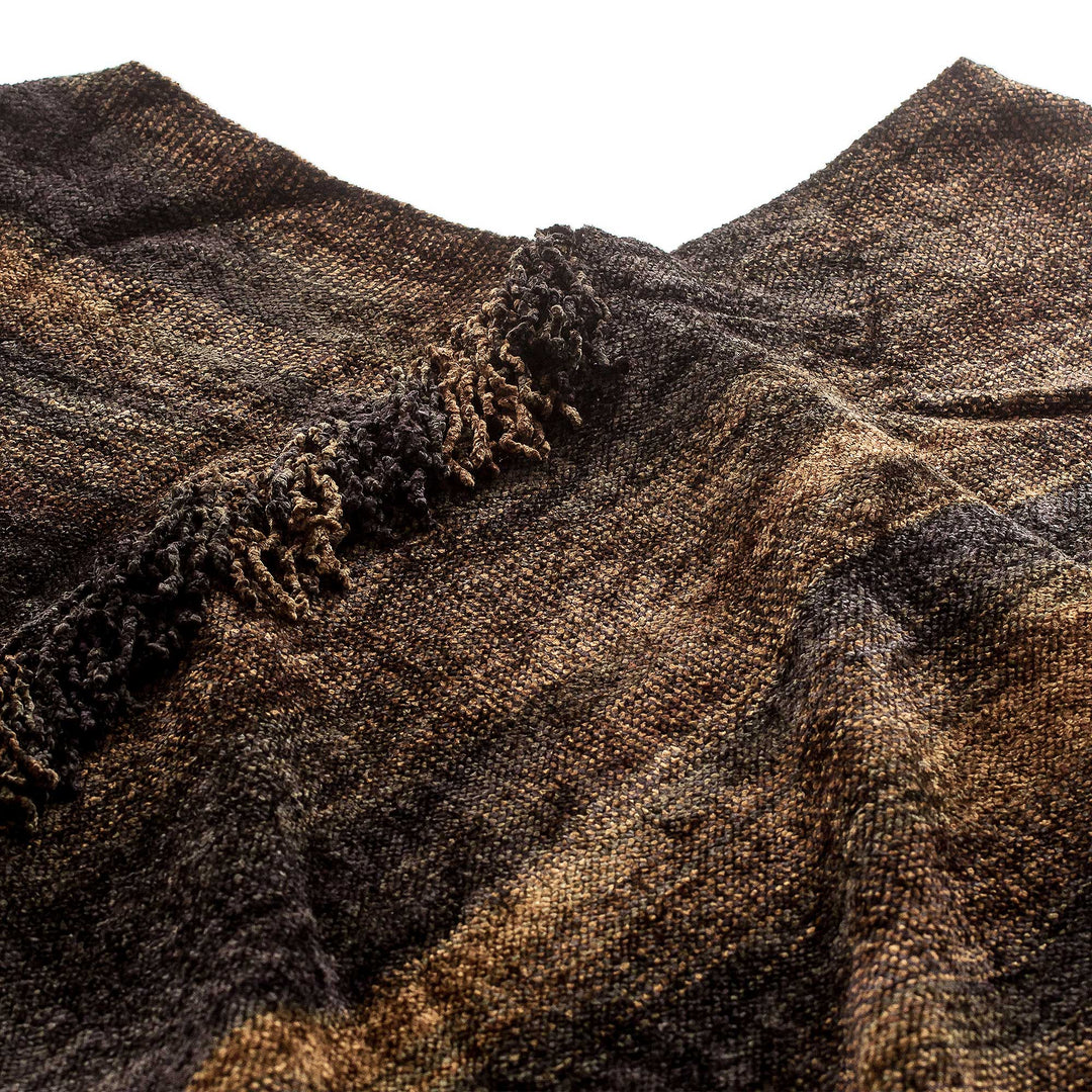 Handwoven Cotton Blend Poncho in Brown and Green Hues - Our Earth