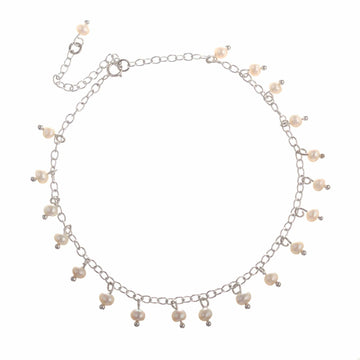 Sterling Silver Charm Anklet with Cream Cultured Pearls - Treasures of the Sea