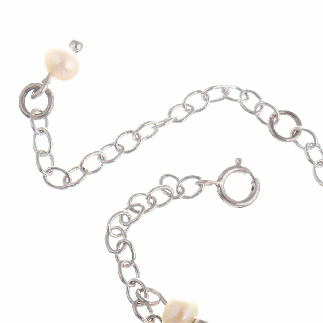 Sterling Silver Charm Anklet with Cream Cultured Pearls - Treasures of the Sea