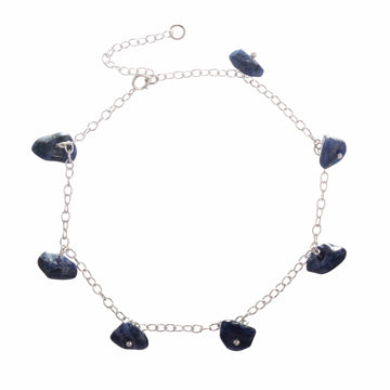 Sterling Silver Charm Anklet with Sodalite Stone - Blue Sunny Days