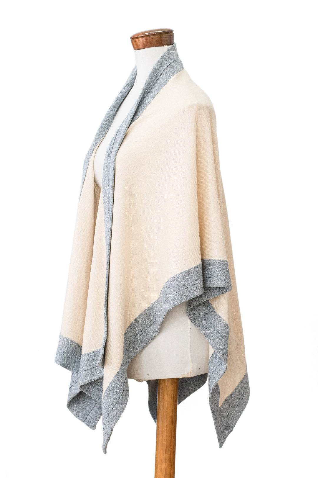 Bordered Ivory and Blue Cotton Ruana Handloomed in Guatemala - Island ...