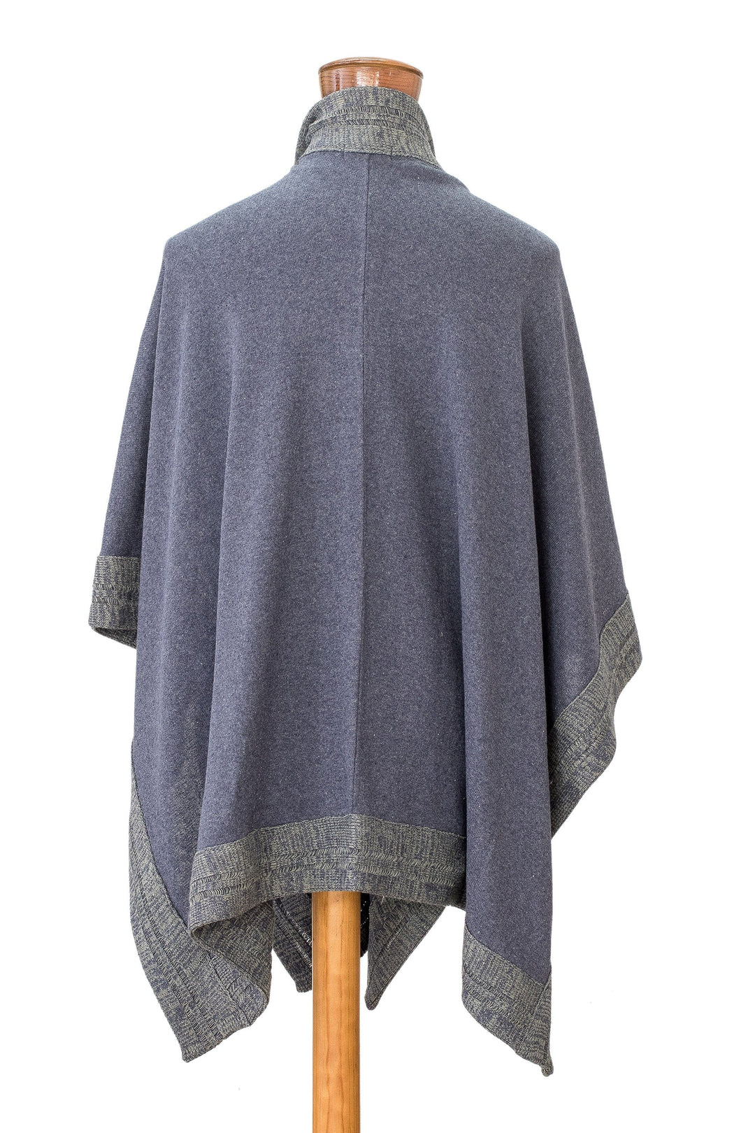 Handloomed Bordered Indigo and Olive Cotton Ruana - Moonlight Valley