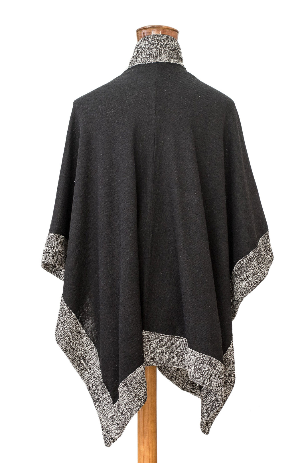 Handloomed Bordered Ivory and Onyx Cotton Ruana - Cosmic Valley