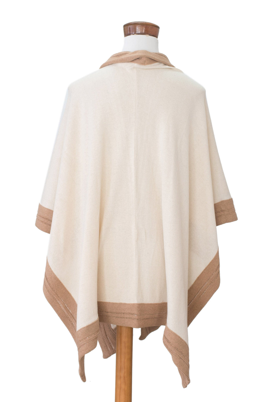 Handloomed Bordered Alabaster and Tan Cotton Ruana - Evening Valley