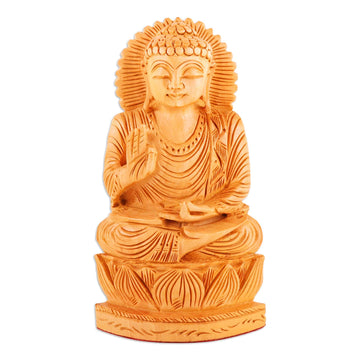 Hand-Carved Kadam Wood Sculpture of Master Buddha - Enlightened Sanctity