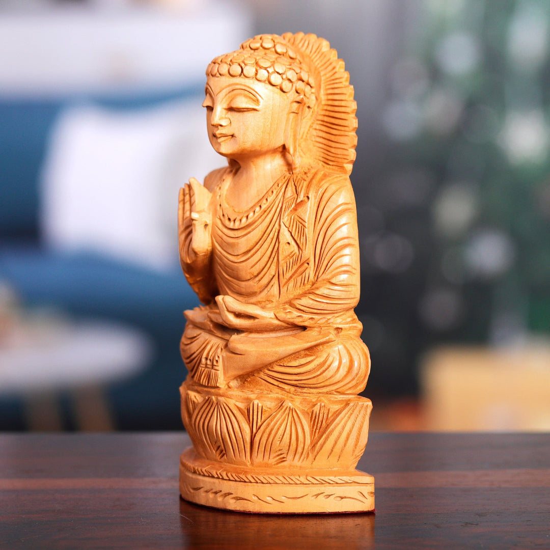 Hand-Carved Kadam Wood Sculpture of Master Buddha - Enlightened Sanctity