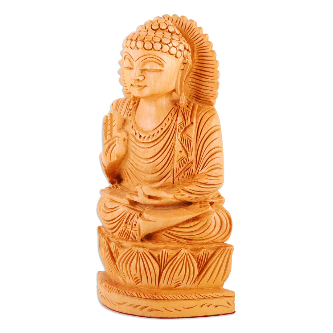 Hand-Carved Kadam Wood Sculpture of Master Buddha - Enlightened Sanctity