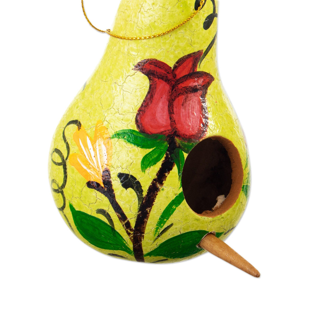 Set of Two Floral White and Yellow Dried Gourd Ornaments - Sunshine Homes