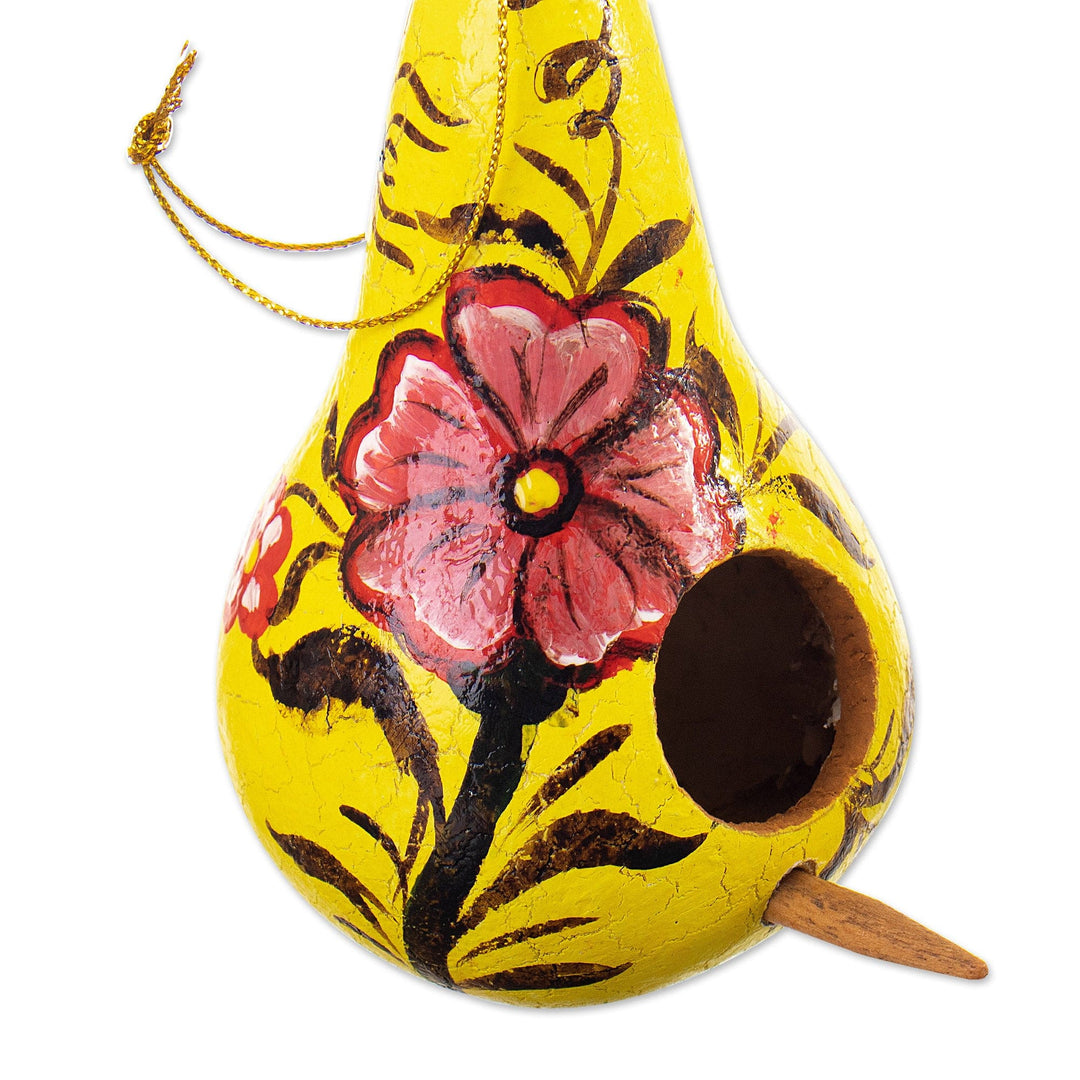 Set of Two Painted White and Yellow Dried Gourd Ornaments - Thriving Homes