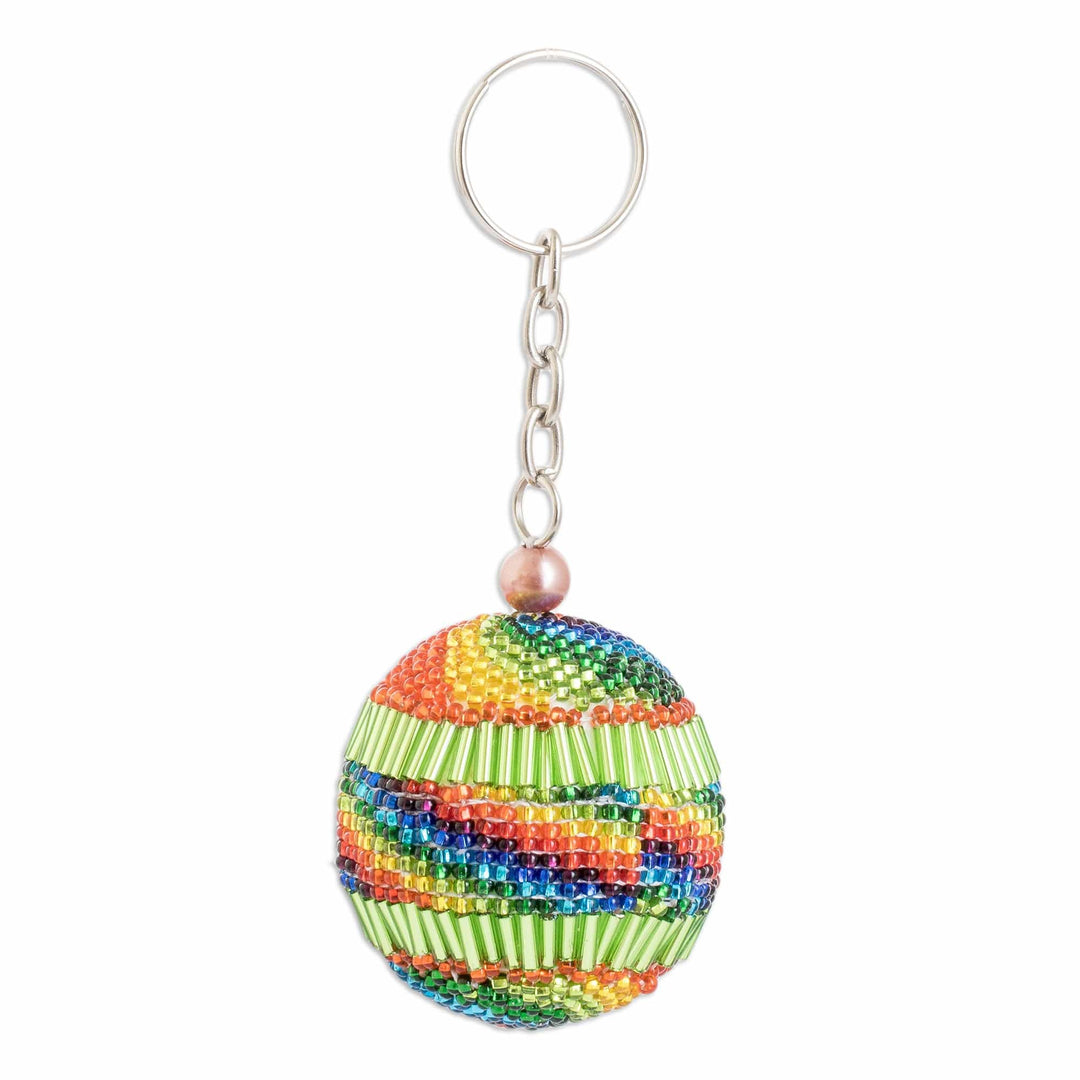 Handmade Beaded Keychain and Bag Charm with Nickel Ring - Rainbow Sphere