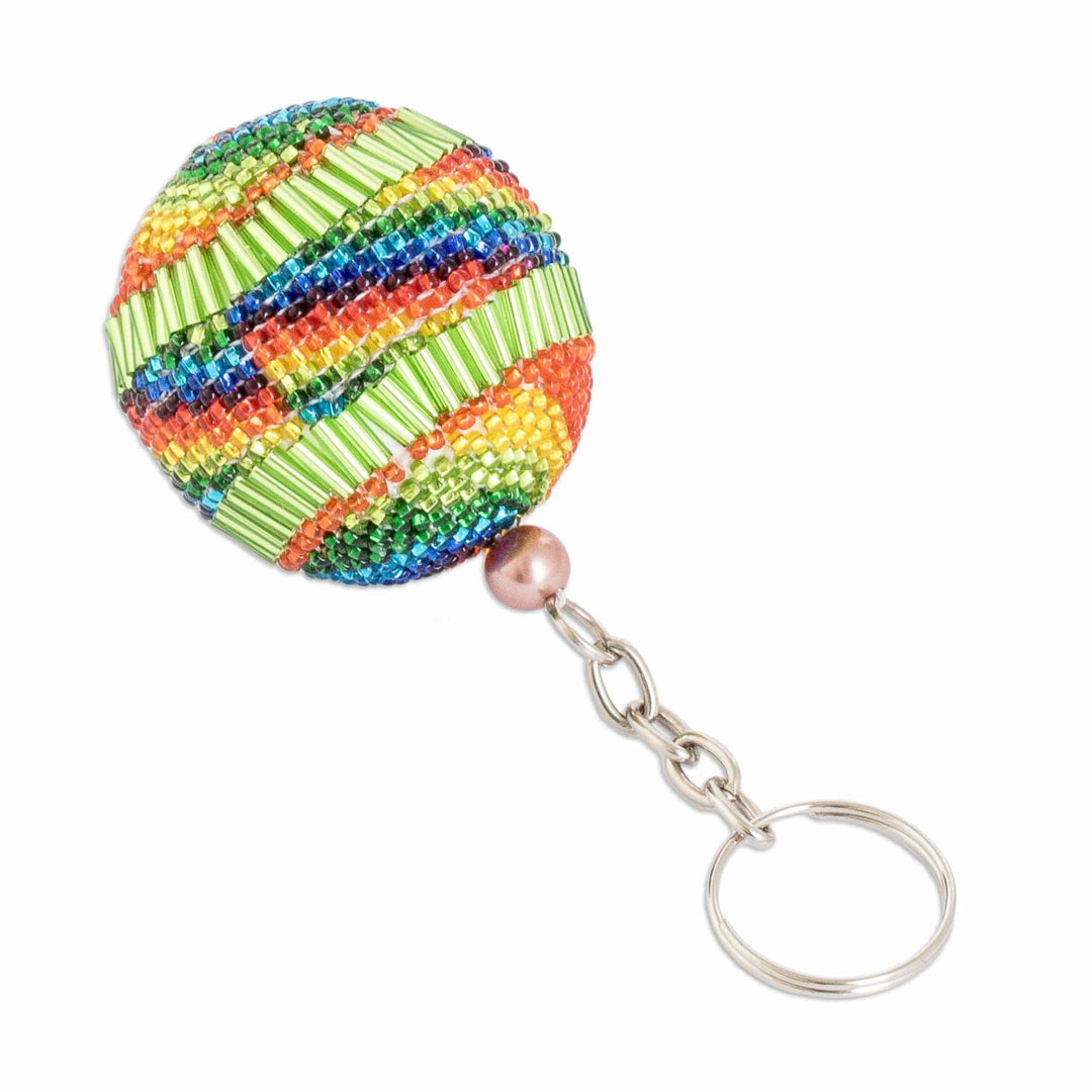 Handmade Beaded Keychain and Bag Charm with Nickel Ring - Rainbow Sphere