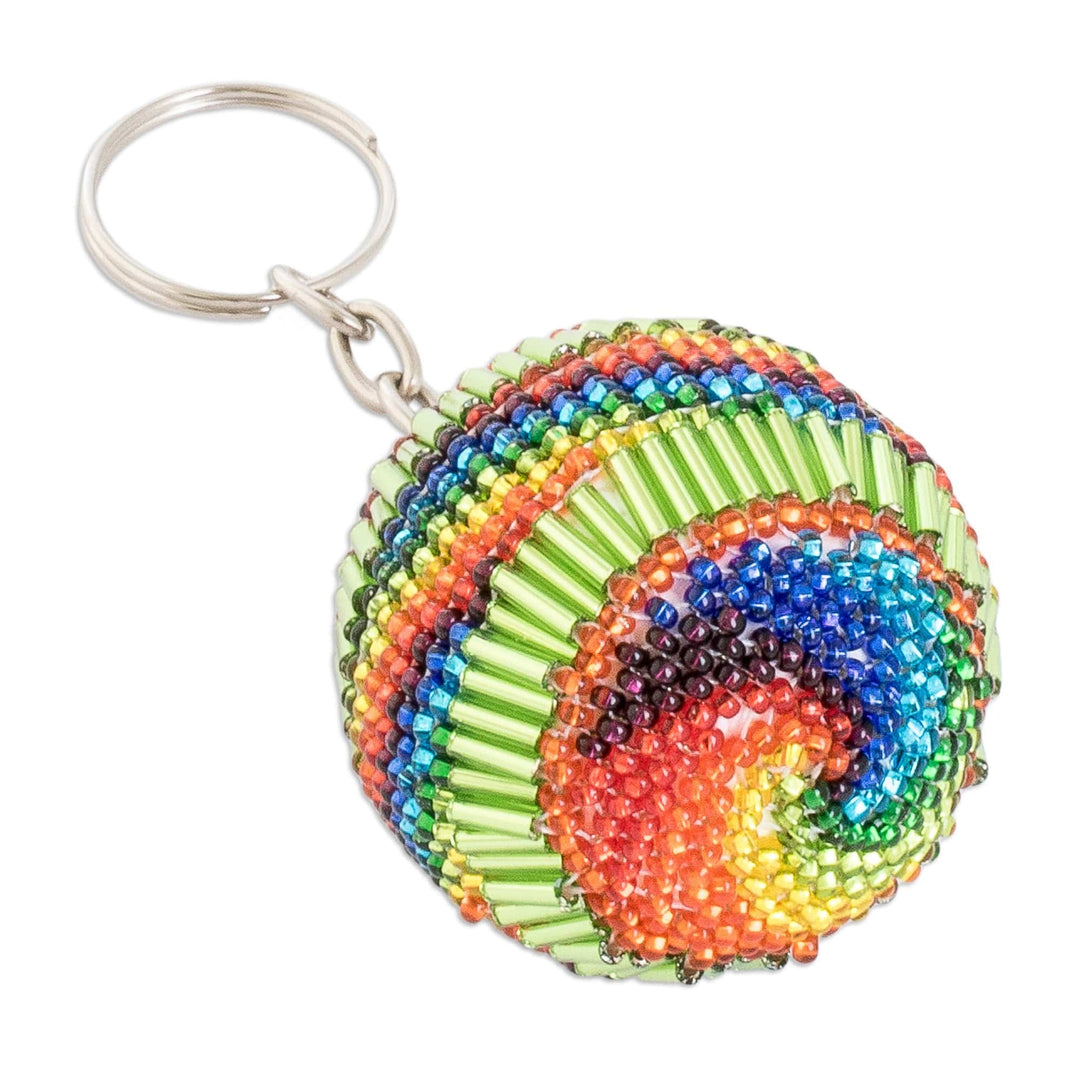 Handmade Beaded Keychain and Bag Charm with Nickel Ring - Rainbow Sphere