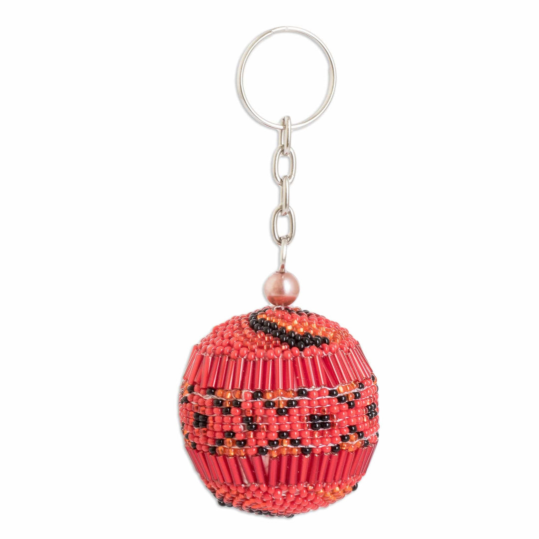Handmade Beaded Keychain and Bag Charm in Red and Black - Red Sphere