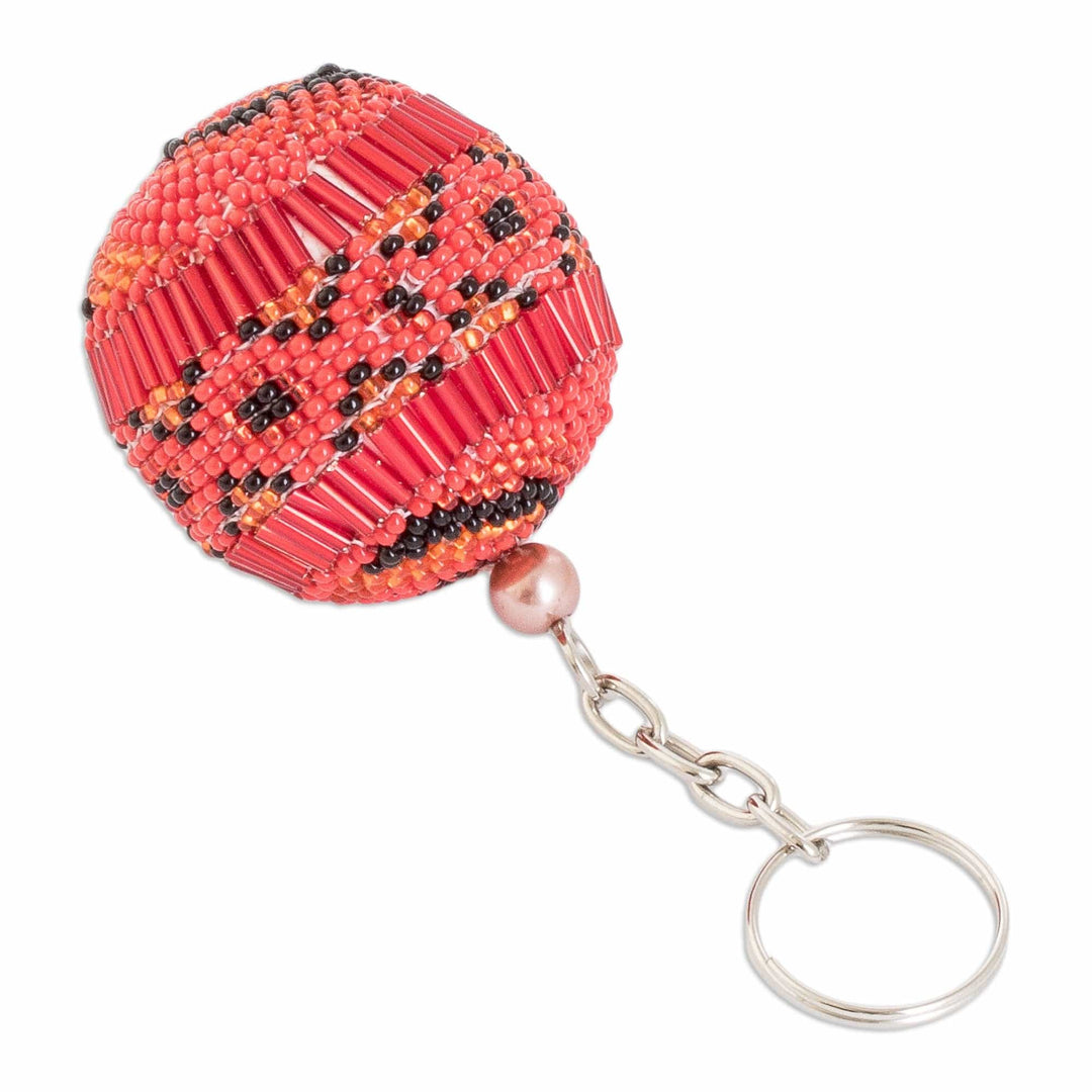 Handmade Beaded Keychain and Bag Charm in Red and Black - Red Sphere