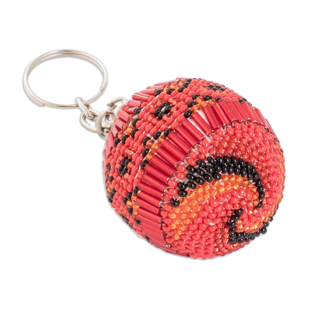 Handmade Beaded Keychain and Bag Charm in Red and Black - Red Sphere