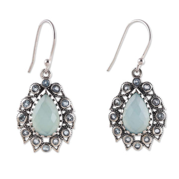 Seven-Carat Blue Topaz and Chalcedony Dangle Earrings - Paradise Present