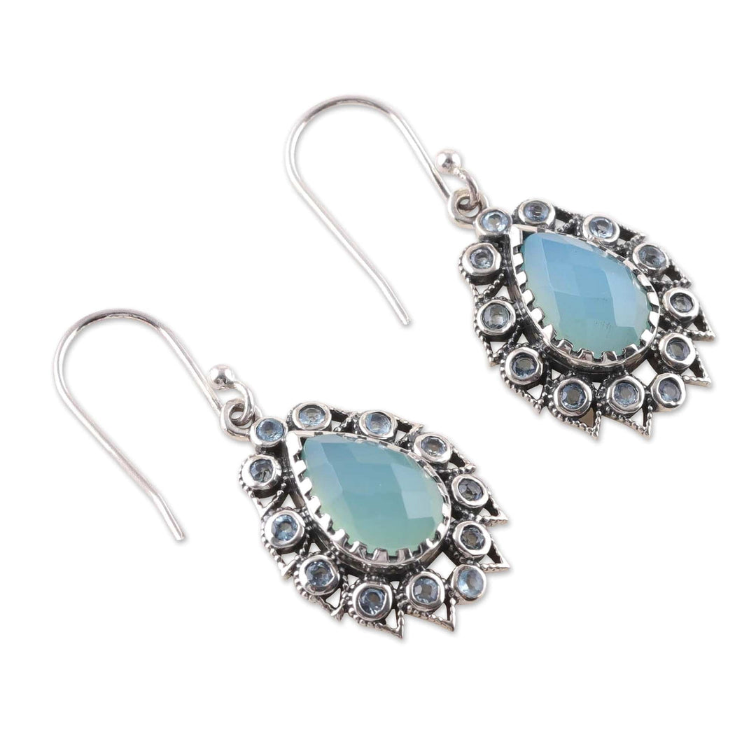 Seven-Carat Blue Topaz and Chalcedony Dangle Earrings - Paradise Present
