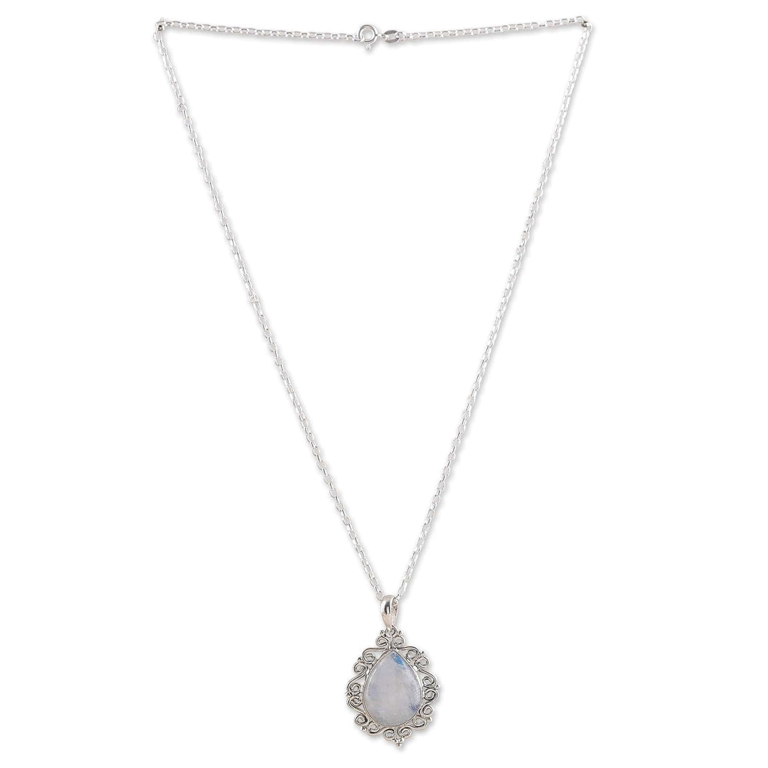 Sterling Silver Pendant Necklace with Rainbow Moonstone - Harmonious Illusion
