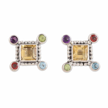 Three-Carat Multi-Gemstone Sterling Silver Button Earrings - Color Dimensions