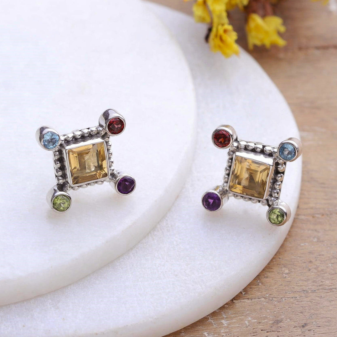 Three-Carat Multi-Gemstone Sterling Silver Button Earrings - Color Dimensions
