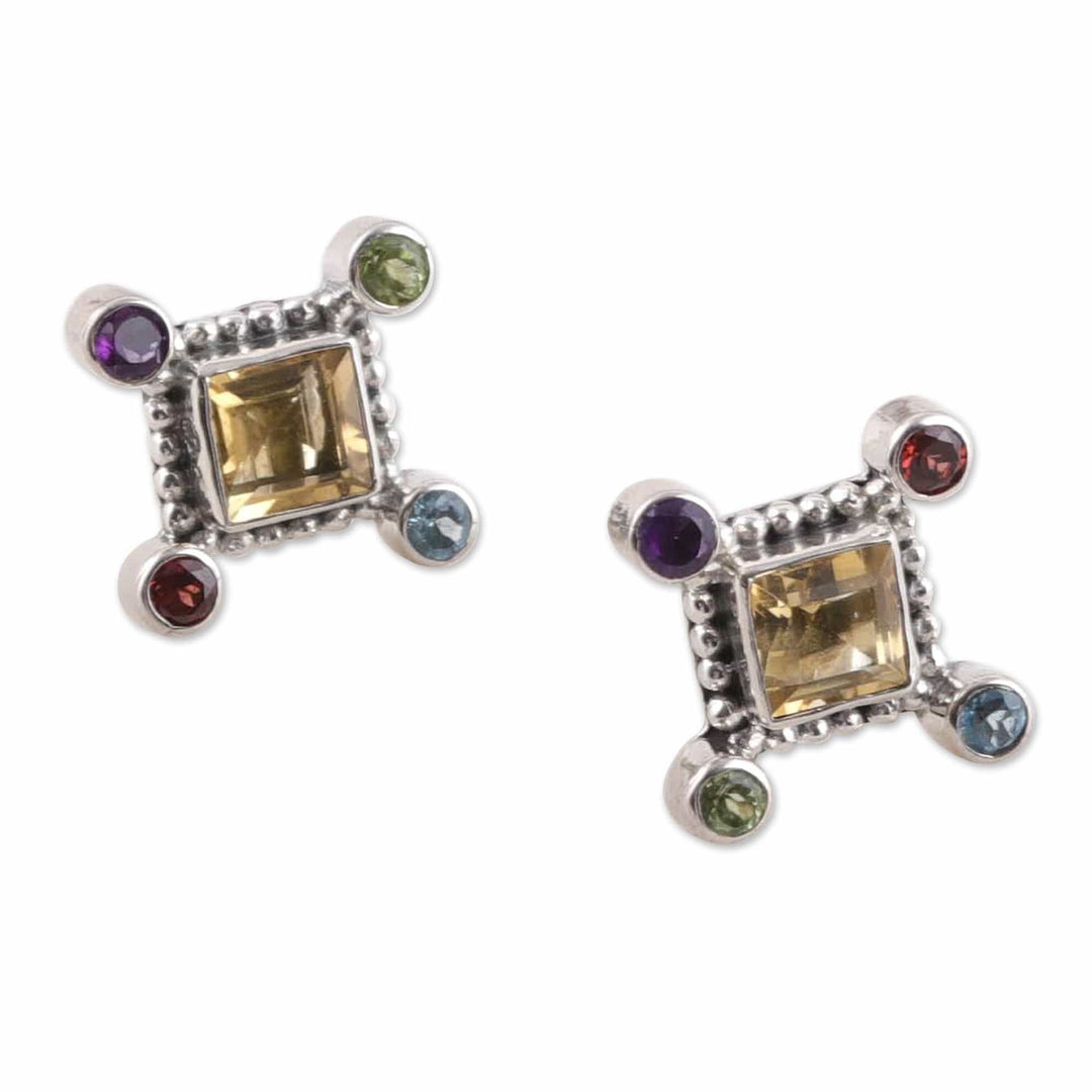 Three-Carat Multi-Gemstone Sterling Silver Button Earrings - Color Dimensions