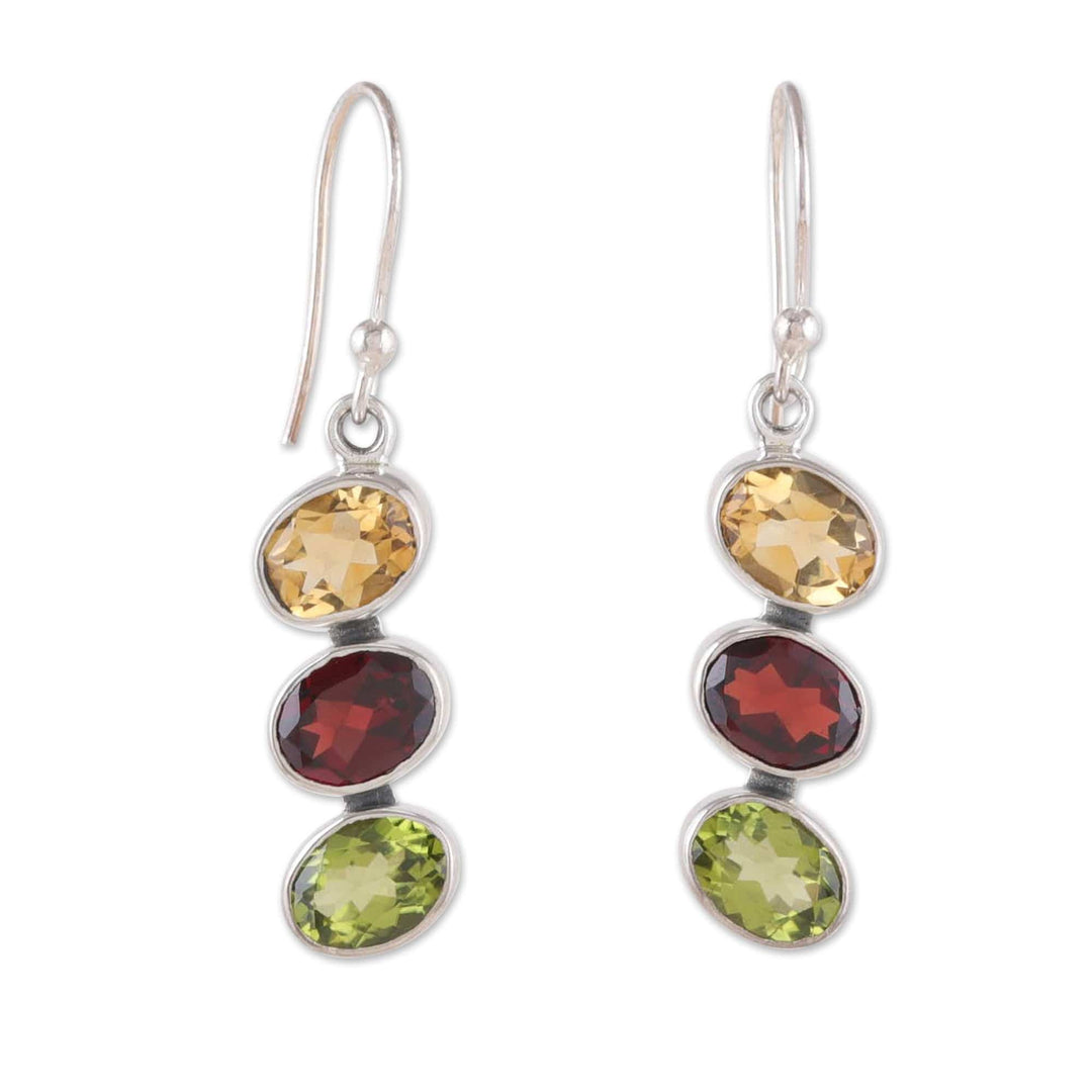 Six-Carat Multi-Gemstone Dangle Earrings with Oval Jewels - Color Stairs
