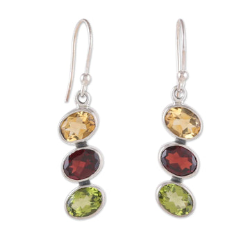 Six-Carat Multi-Gemstone Dangle Earrings with Oval Jewels - Color Stairs