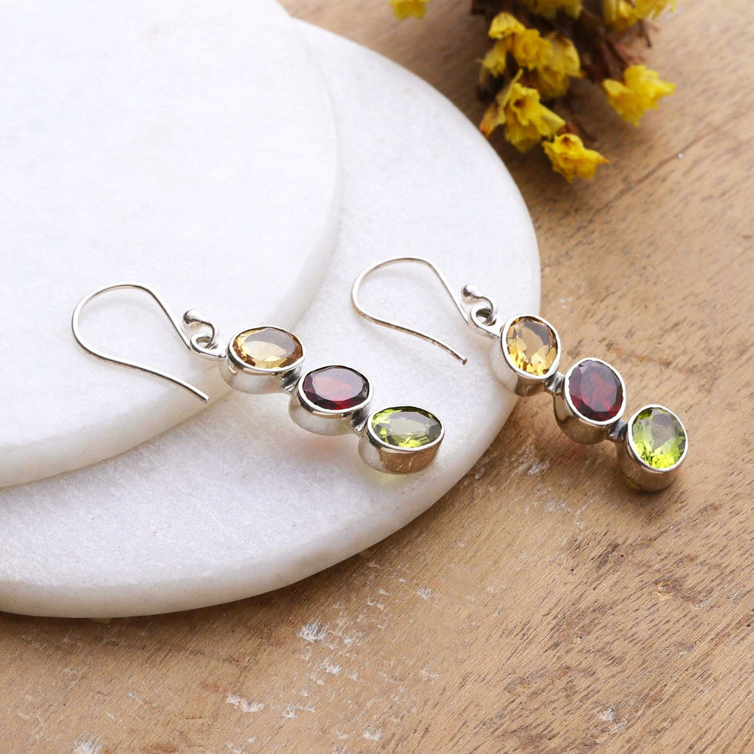 Six-Carat Multi-Gemstone Dangle Earrings with Oval Jewels - Color Stairs