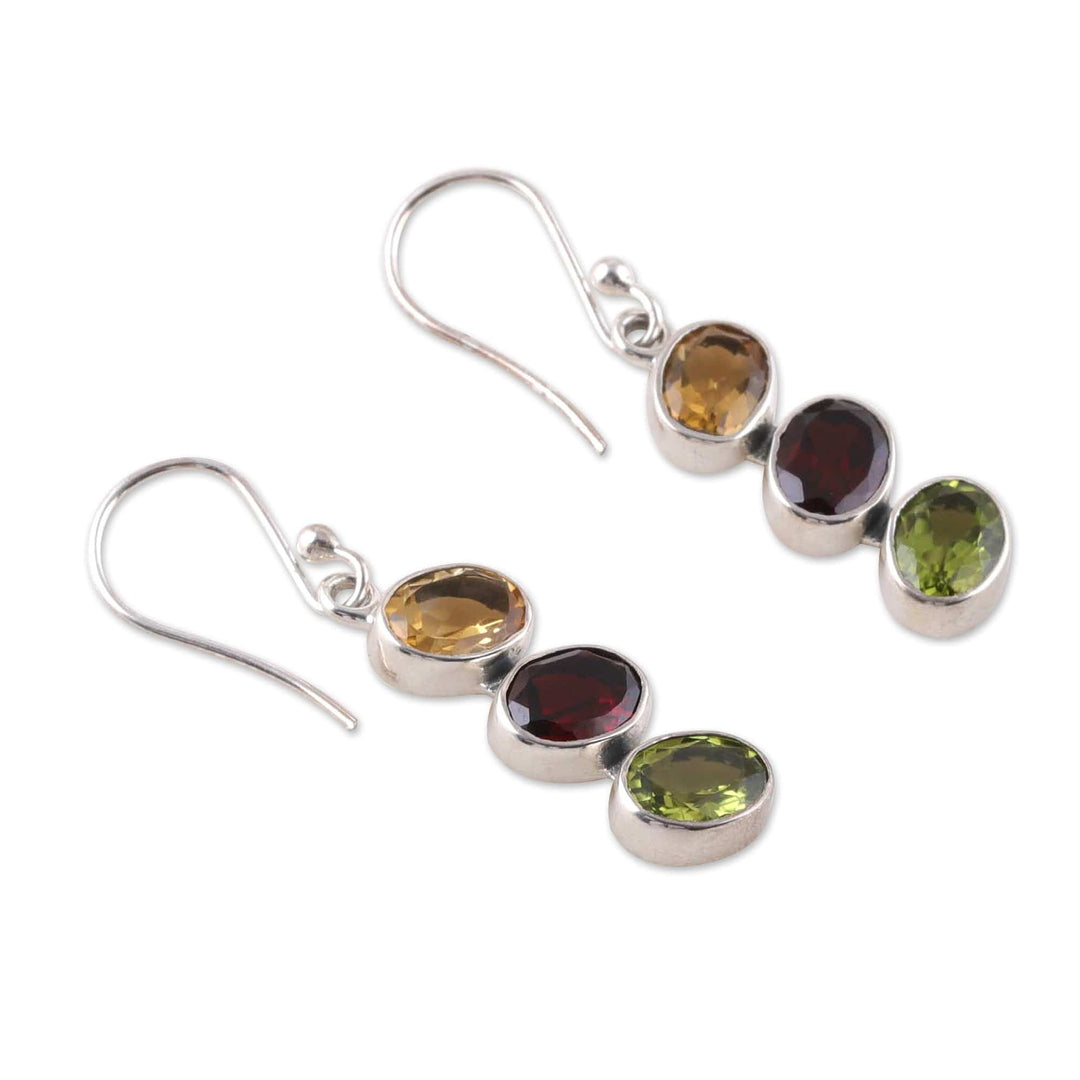 Six-Carat Multi-Gemstone Dangle Earrings with Oval Jewels - Color Stairs