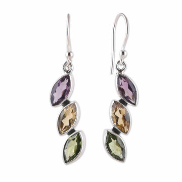 Six-Carat Multi-Gemstone Dangle Earrings with Marquise Gems - Color Comets