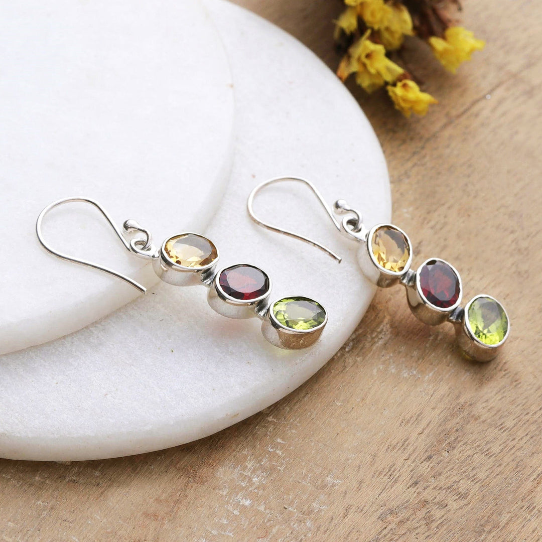 Six-Carat Multi-Gemstone Dangle Earrings with Marquise Gems - Color Comets