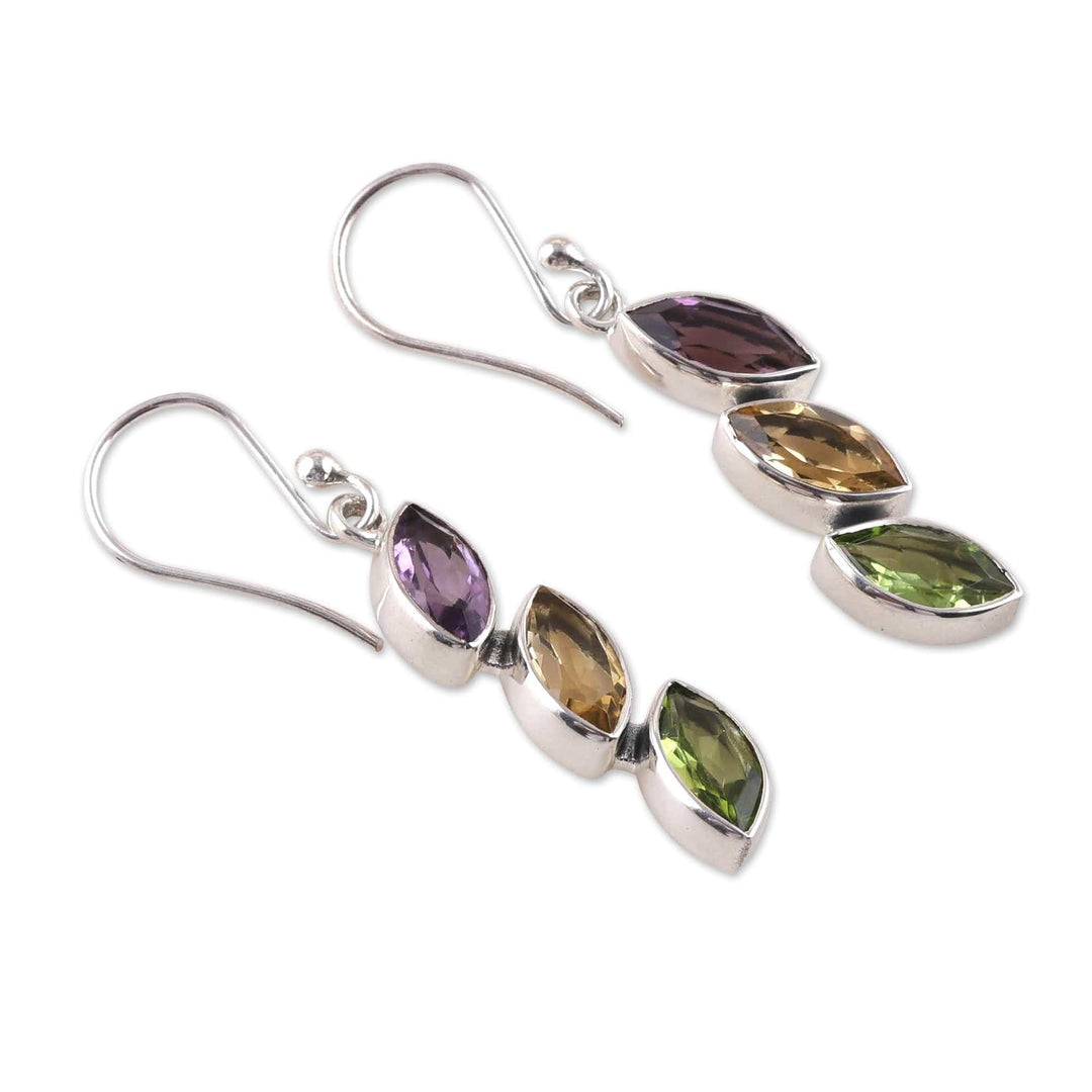 Six-Carat Multi-Gemstone Dangle Earrings with Marquise Gems - Color Comets