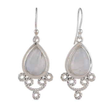 Polished Rainbow Moonstone Dangle Earrings from India - Misty Princess