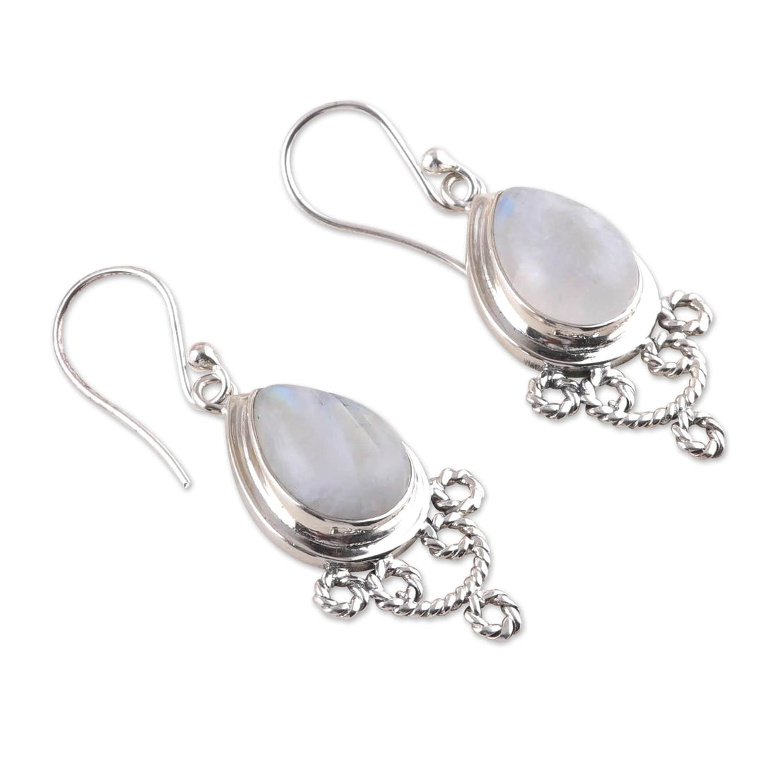 Polished Rainbow Moonstone Dangle Earrings from India - Misty Princess
