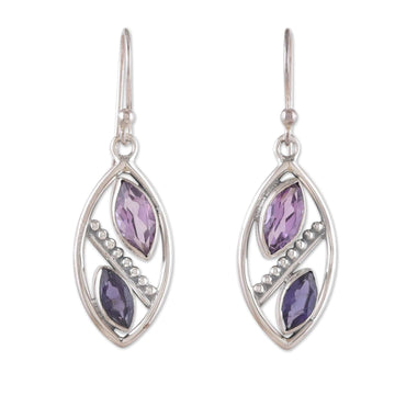 Marquise-Shaped Amethyst and Iolite Dangle Earrings - Marquise's Dream