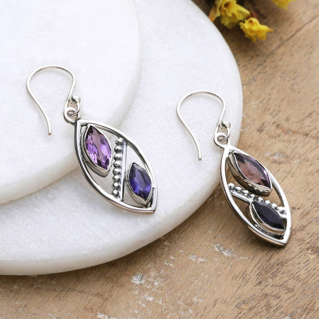 Marquise-Shaped Amethyst and Iolite Dangle Earrings - Marquise's Dream