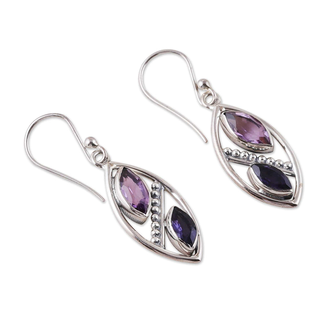 Marquise-Shaped Amethyst and Iolite Dangle Earrings - Marquise's Dream