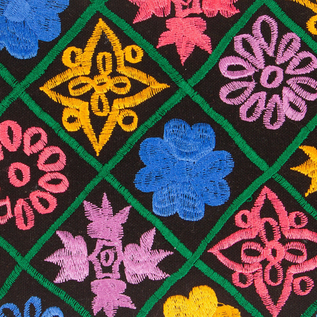 Silk-Embroidered Floral Satin Cosmetic Bag in Black - Glimmers From the Night
