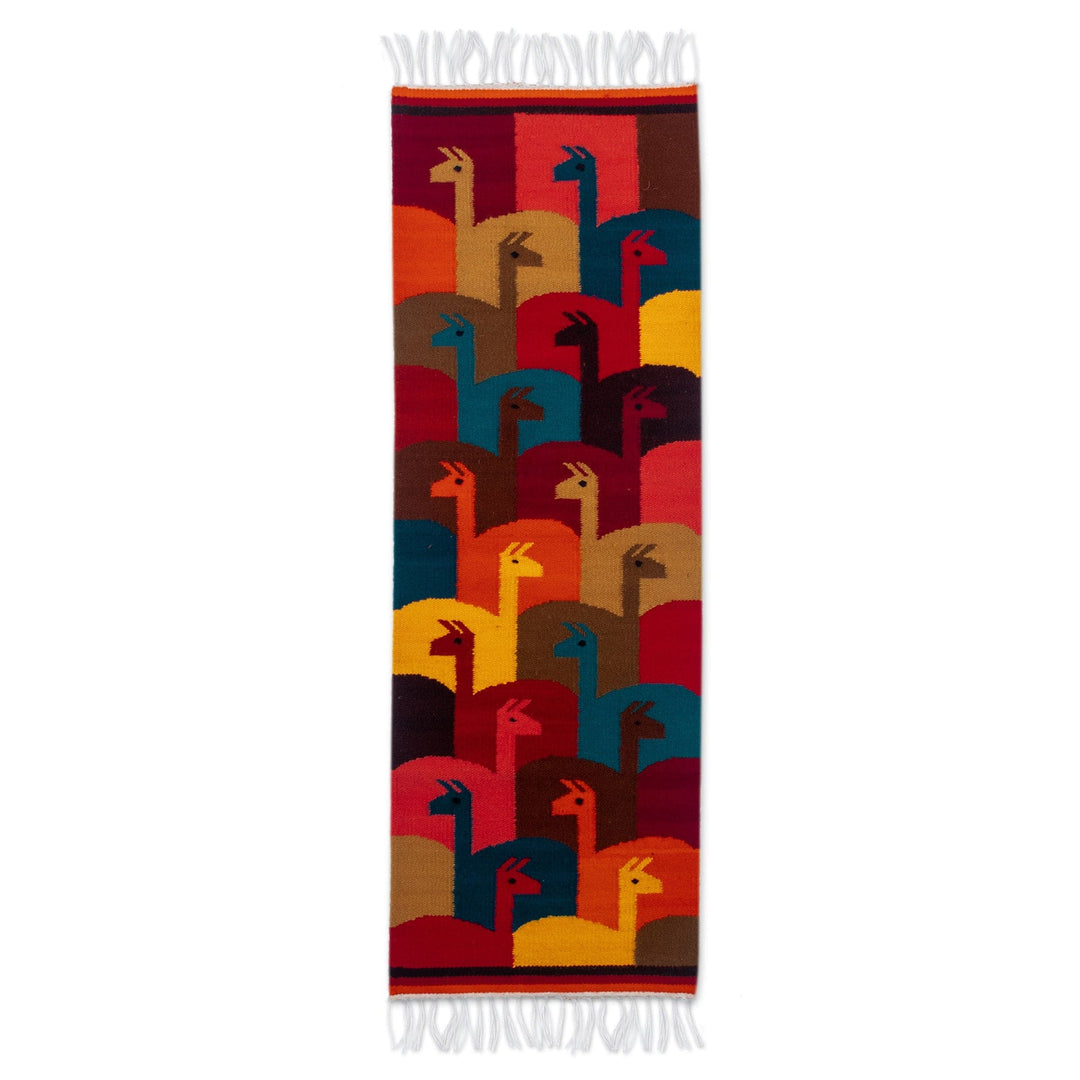 Llama-Themed Colorful Handwoven Wool Blend Table Runner - Llama Colors