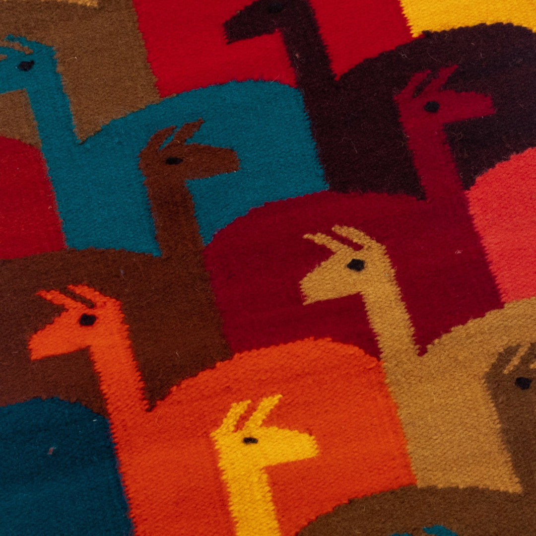 Llama-Themed Colorful Handwoven Wool Blend Table Runner - Llama Colors