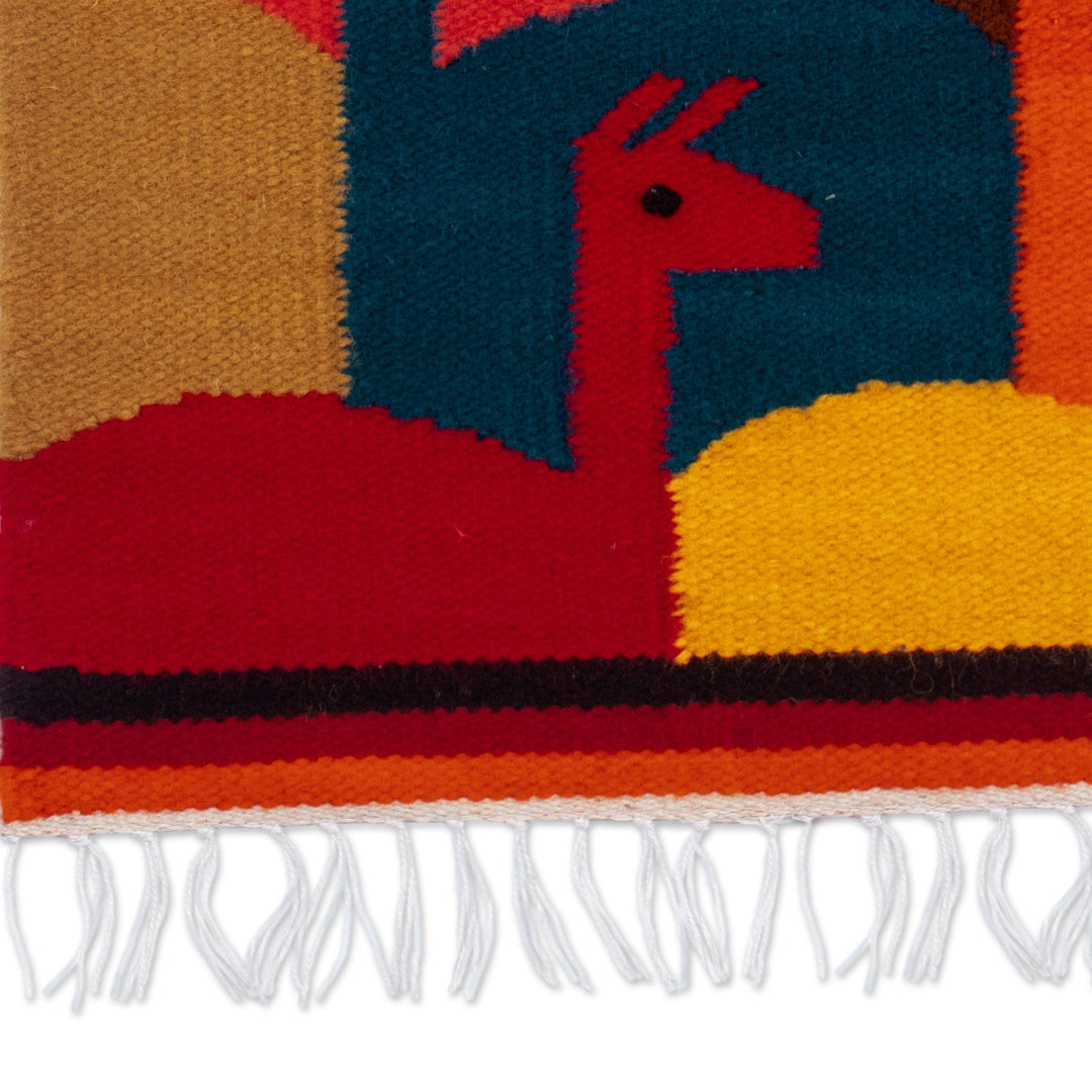 Llama-Themed Colorful Handwoven Wool Blend Table Runner - Llama Colors