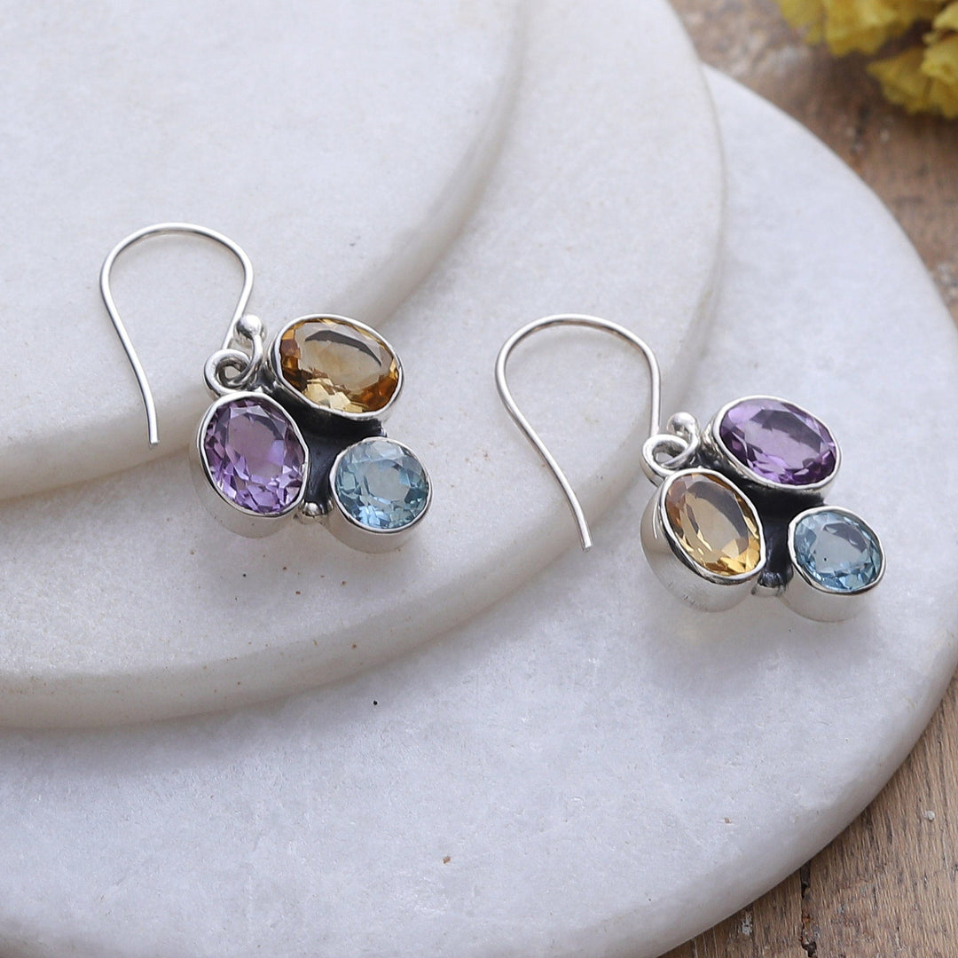Polished Seven-Carat Multi-Gemstone Dangle Earrings - Divine Essences