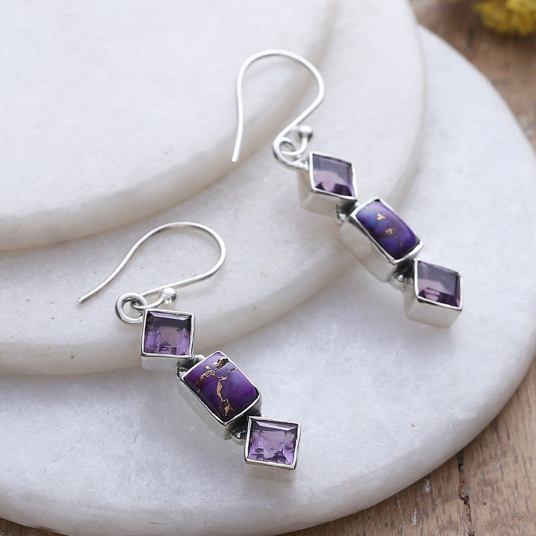 Purple Amethyst and Composite Turquoise Dangle Earrings - Wise & Mystic