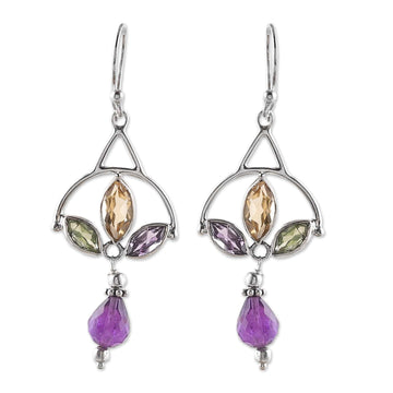 Polished Three-Carat Multi-Gemstone Dangle Earrings - Universe Glamour