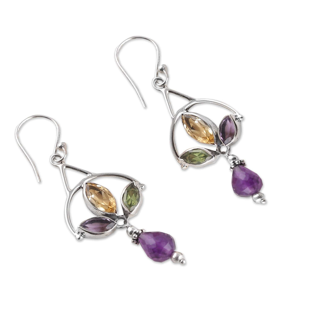 Polished Three-Carat Multi-Gemstone Dangle Earrings - Universe Glamour