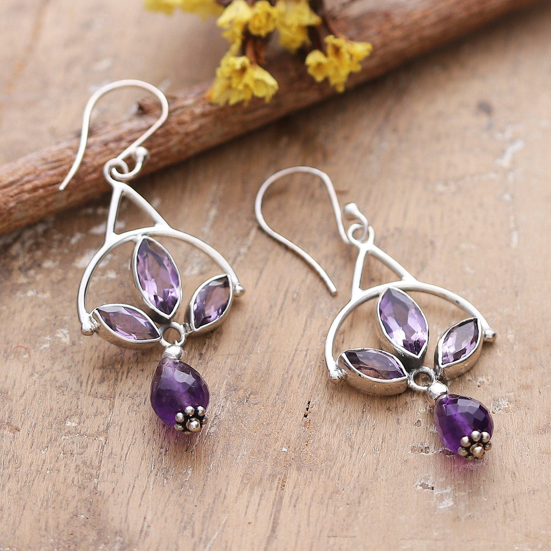 Polished Three-Carat Marquise Amethyst Dangle Earrings - Sage's Glamour